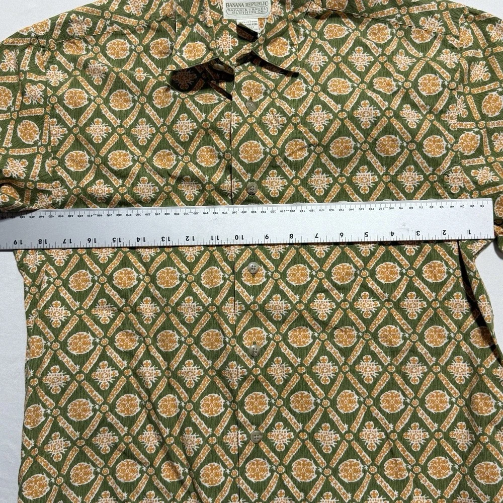 Vintage Banana Republic Safari Travel Botanical Print Shirt XS 80s Green Cotton